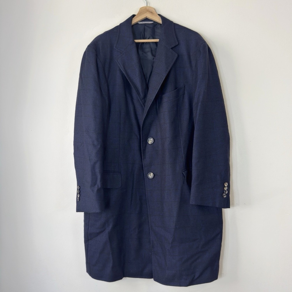 CANALI Kei Me Navy Plaid Wool Italy Topcoat Jacket 58